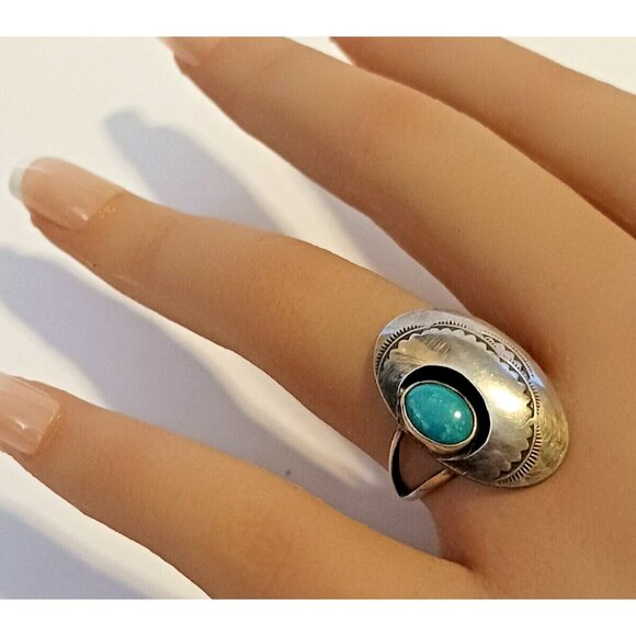 Native American Navajo Vintage Sterling Turquoise Ring s7 (1383) - Picture 3 of 6